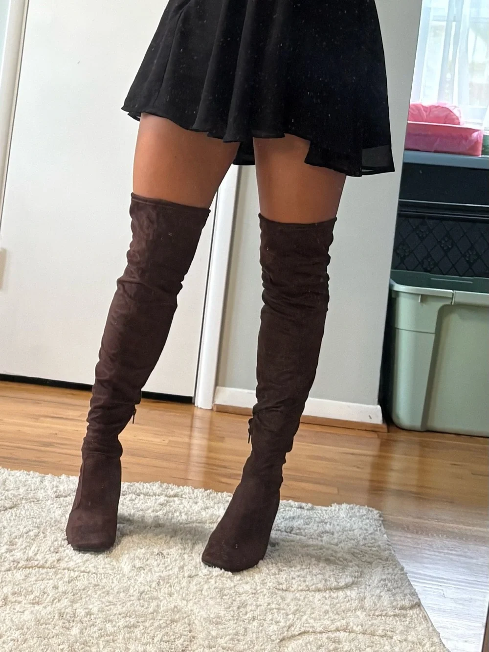 Women's Over-the-Knee Brown Suede Block Heel Boots NEW